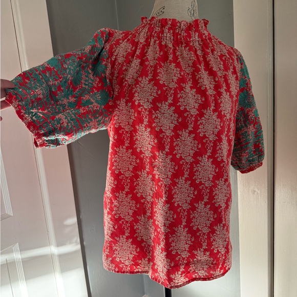 THML Tops - THML Vibrant Red and Teal Blouse
